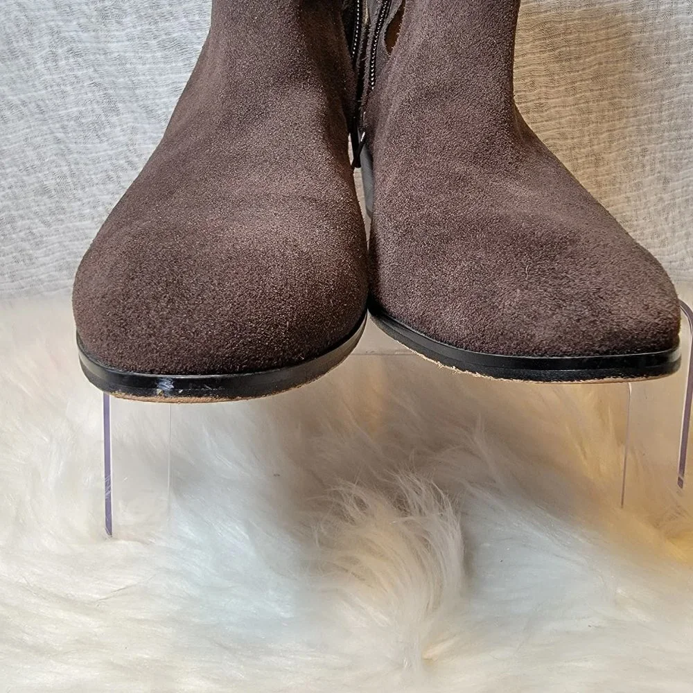 Coach Brown Leather Suede Patricia Block Mid Heel Booties Ankle Boot Classic 10B